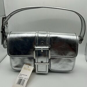 Michael Kors Marilyn Medium Shoulder Bag Silver Metallic Leather NWTn